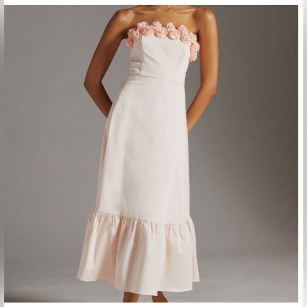 anthropologie light pink strapless dress size 2